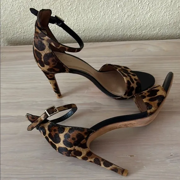 Joie Calfskin Leather Animal Print Stiletto Heels Sexy Sandals 9
