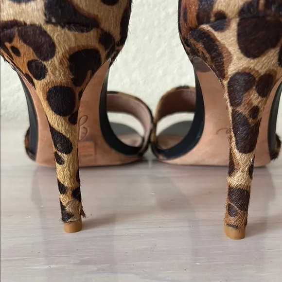 Joie Calfskin Leather Animal Print Stiletto Heels Sexy Sandals 9