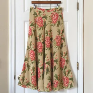Jones New York Y2K Vintage Floral Silk High Waisted A-Line Maxi Skirt Tan 12
