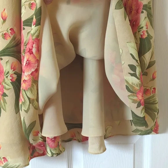 Jones New York Y2K Vintage Floral Silk High Waisted A-Line Maxi Skirt Tan 12