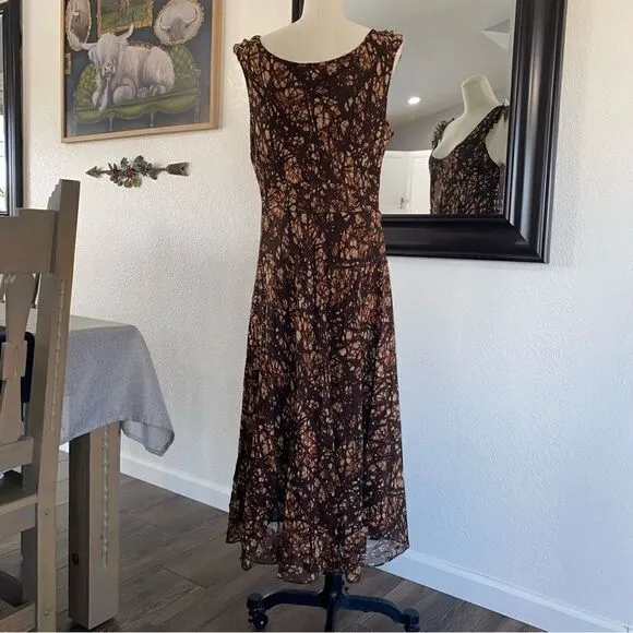 Jones New York Silk Butterfly Print Scoop Neck Sleeveless Maxi Dress Size 16 NWT