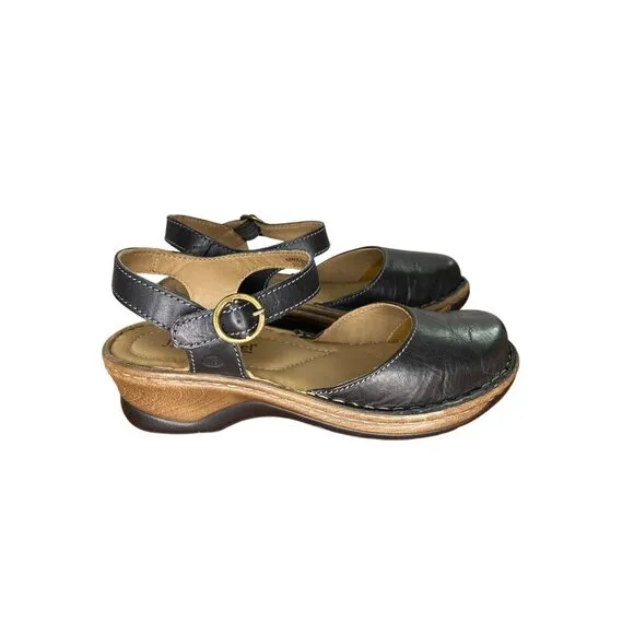 Josef Seibel Catalonia 61 Black Leather Mary Jane Sandals Adjustable Strap comfy