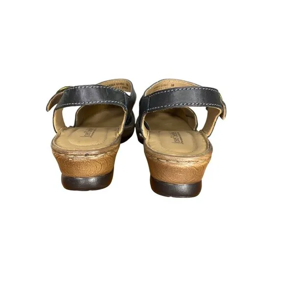 Josef Seibel Catalonia 61 Black Leather Mary Jane Sandals Adjustable Strap comfy