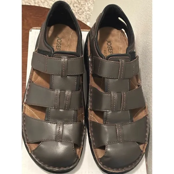 Josef Seibel Jeremy Men's Fisherman Dress Sandals Brown Leather Size 46 US 12