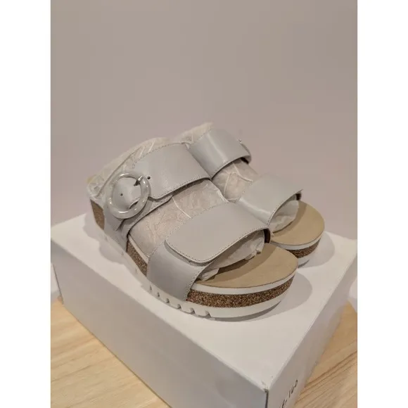 Josef Seibel Quinn 16 Wedge Sandals Strap Buckle Womens 6-6.5 EU 37 Ivory White