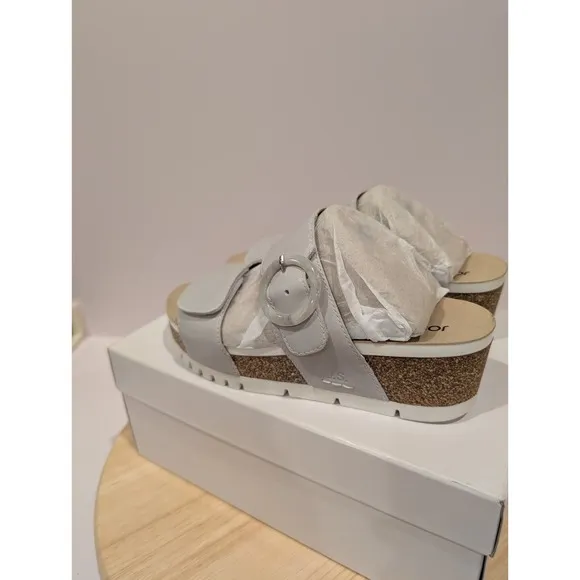 Josef Seibel Quinn 16 Wedge Sandals Strap Buckle Womens 6-6.5 EU 37 Ivory White