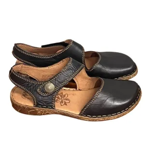 Josef Seibel Rosalie 27 Black Leather Adjustable Mary Jane Sandals Size 6-6.5
