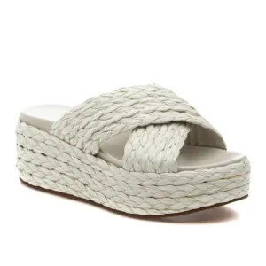 J/Slides QUIVER Bone Raffia Platform Sandals New