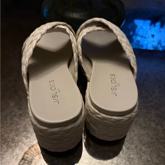J/Slides QUIVER Bone Raffia Platform Sandals New