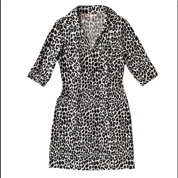 Jude Connally Animal Print Non-wrinkle Dress, White / Dark Brown, XS