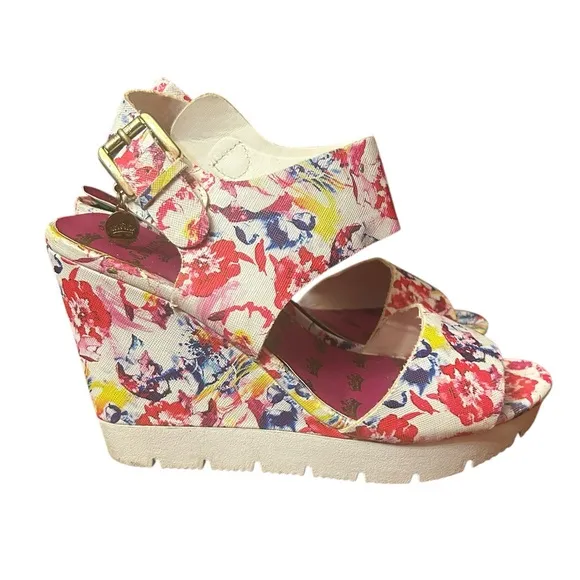 Juicy Couture Trish Floral Multicolor Wedge Sandals Size 8.5