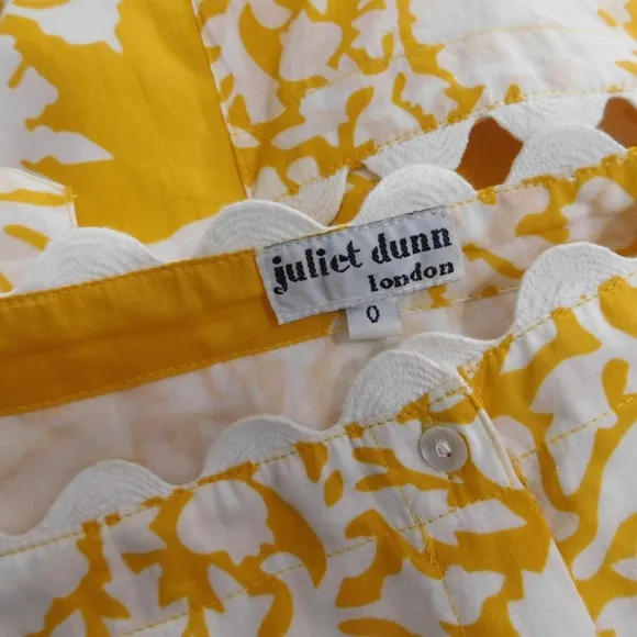 JULIET DUNN Tie Shoulder Dress Ric Rac Palladio Print Saffron Yellow Maxi 0 US 4