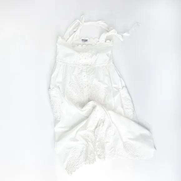 Juliett Dunn White Hand Embroidered Tie Shoulder Dress - Size 4-6