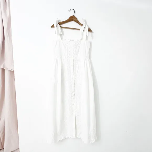 Juliett Dunn White Hand Embroidered Tie Shoulder Dress - Size 4-6