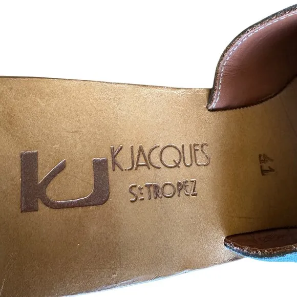 K Jacques St Tropez Wedge Cork Sandals Blue Suede Slip On Platform Summer Sz 41