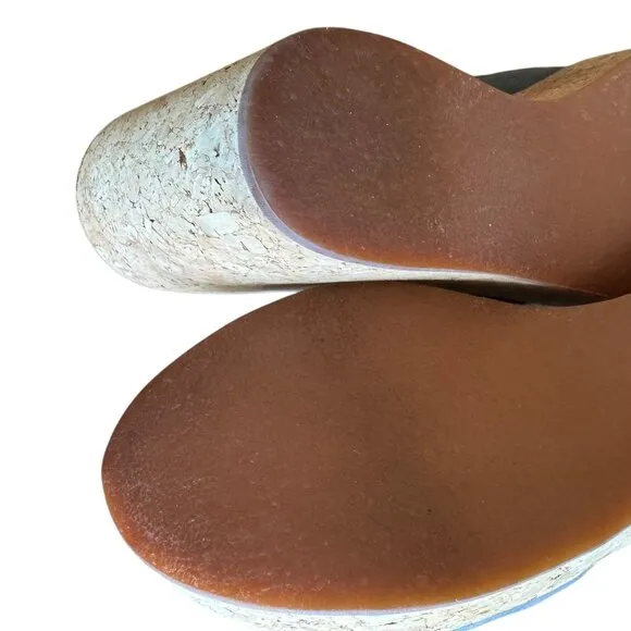 K Jacques St Tropez Wedge Cork Sandals Blue Suede Slip On Platform Summer Sz 41