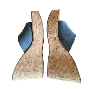 K Jacques St Tropez Wedge Cork Sandals Blue Suede Slip On Platform Summer Sz 41
