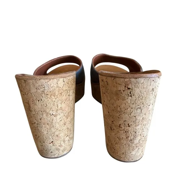 K Jacques St Tropez Wedge Cork Sandals Blue Suede Slip On Platform Summer Sz 41