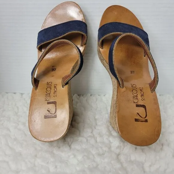 K. Jacques St Tropez Women's Size 6.5 Leather Cork Wedge heel Sandals