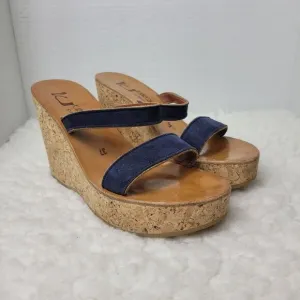 K. Jacques St Tropez Women's Size 6.5 Leather Cork Wedge heel Sandals