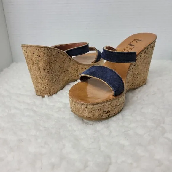 K. Jacques St Tropez Women's Size 6.5 Leather Cork Wedge heel Sandals