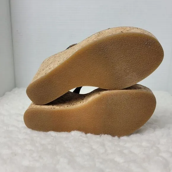 K. Jacques St Tropez Women's Size 6.5 Leather Cork Wedge heel Sandals