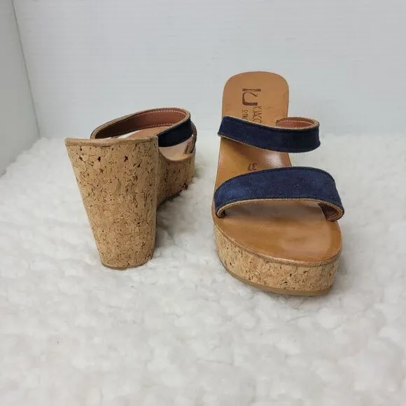 K. Jacques St Tropez Women's Size 6.5 Leather Cork Wedge heel Sandals