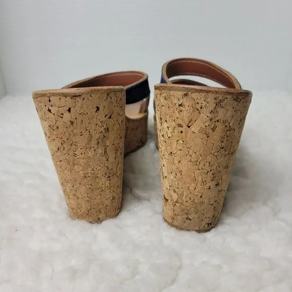 K. Jacques St Tropez Women's Size 6.5 Leather Cork Wedge heel Sandals