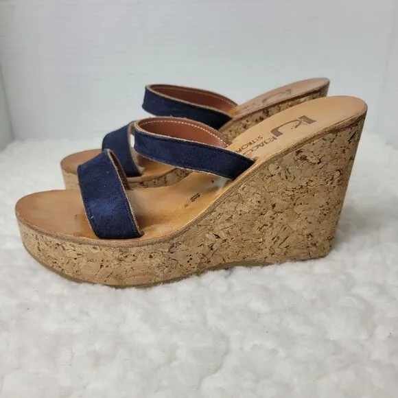 K. Jacques St Tropez Women's Size 6.5 Leather Cork Wedge heel Sandals