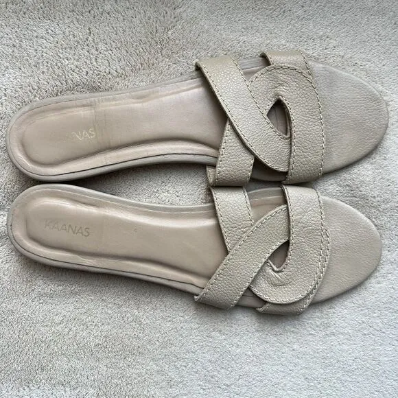 Kaanas Santorini Infinity Loop Nude Tan Leather Strappy Flat Sandals Women’s 11