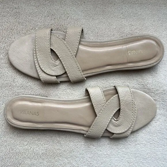 Kaanas Santorini Infinity Loop Nude Tan Leather Strappy Flat Sandals Women’s 11