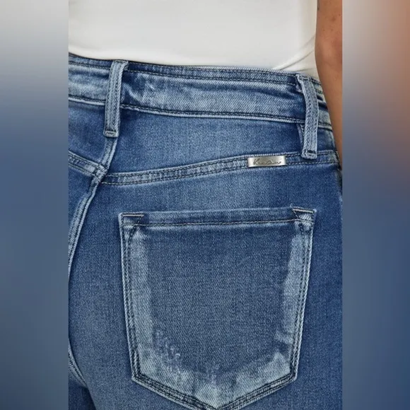 Kancan Button Fly High Rise Raw Hem Denim Shorts