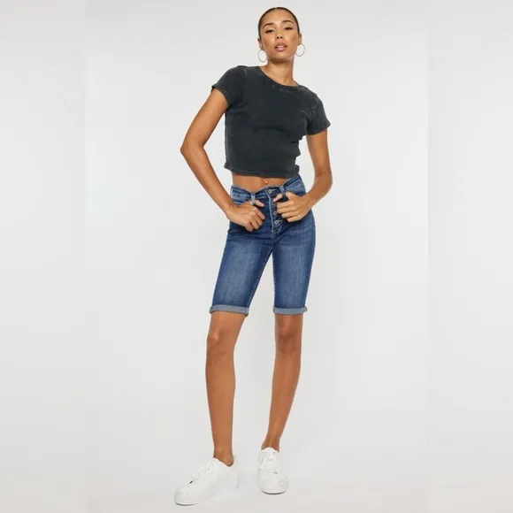 Kancan Cat's Whiskers Button Fly Denim Shorts