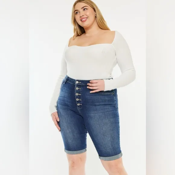 Kancan Cat's Whiskers Button Fly Denim Shorts