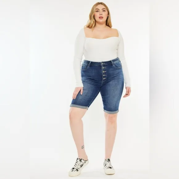 Kancan Cat's Whiskers Button Fly Denim Shorts