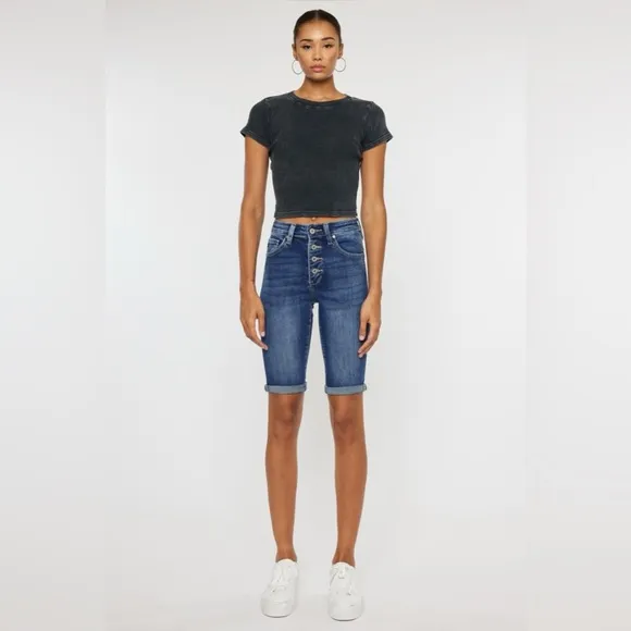 Kancan Cat's Whiskers Button Fly Denim Shorts