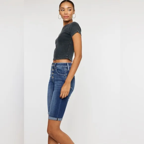Kancan Cat's Whiskers Button Fly Denim Shorts