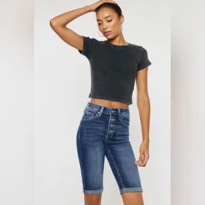 Kancan Cat's Whiskers Button Fly Denim Shorts