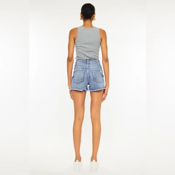 Kancan Distressed Raw Hem Denim Shorts