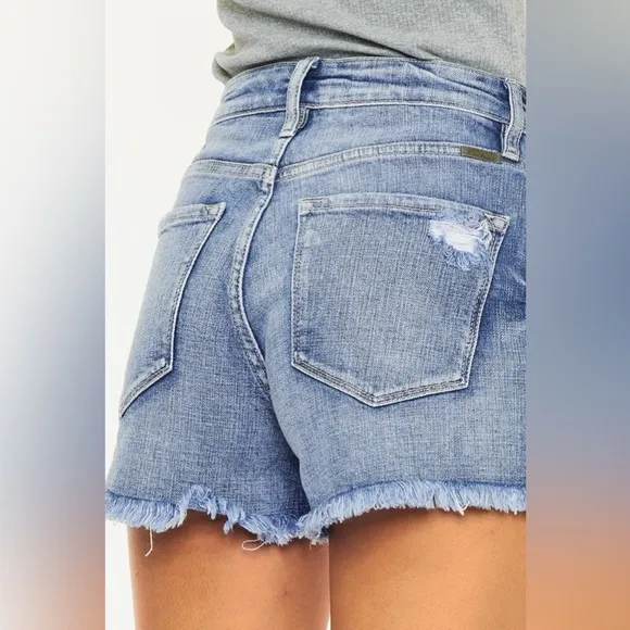 Kancan Distressed Raw Hem Denim Shorts