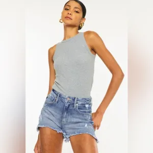 Kancan Distressed Raw Hem Denim Shorts