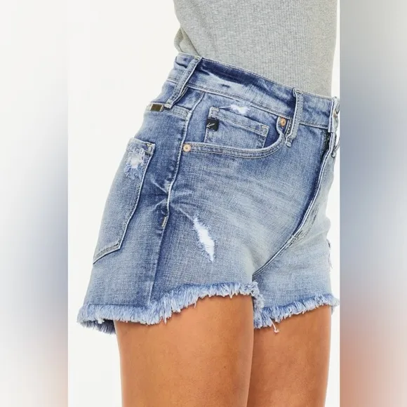 Kancan Distressed Raw Hem Denim Shorts