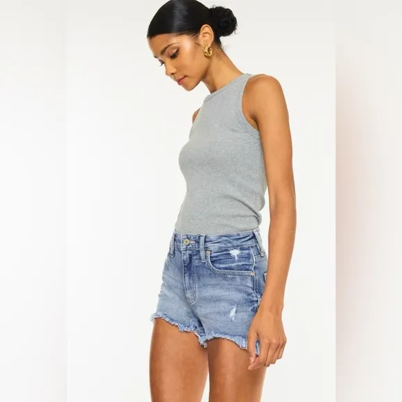 Kancan Distressed Raw Hem Denim Shorts