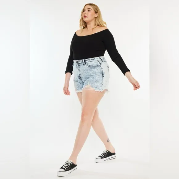 Kancan Full Size Distressed High Waist Denim Shorts