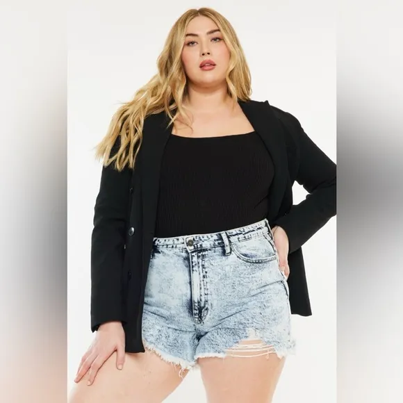 Kancan Full Size Distressed High Waist Denim Shorts