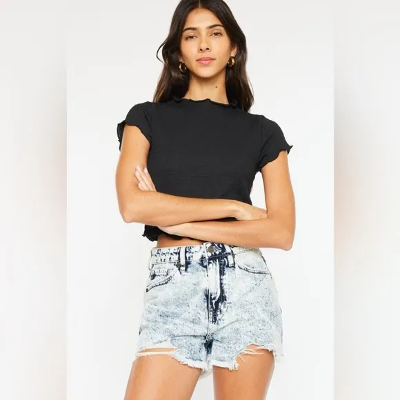 Kancan Full Size Distressed High Waist Denim Shorts
