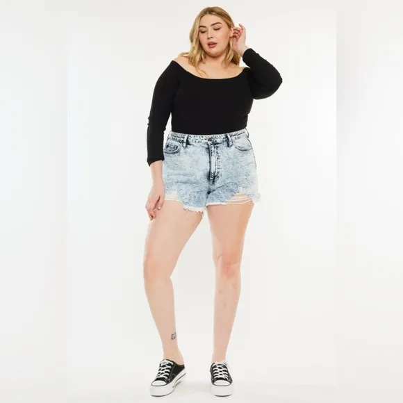 Kancan Full Size Distressed High Waist Denim Shorts