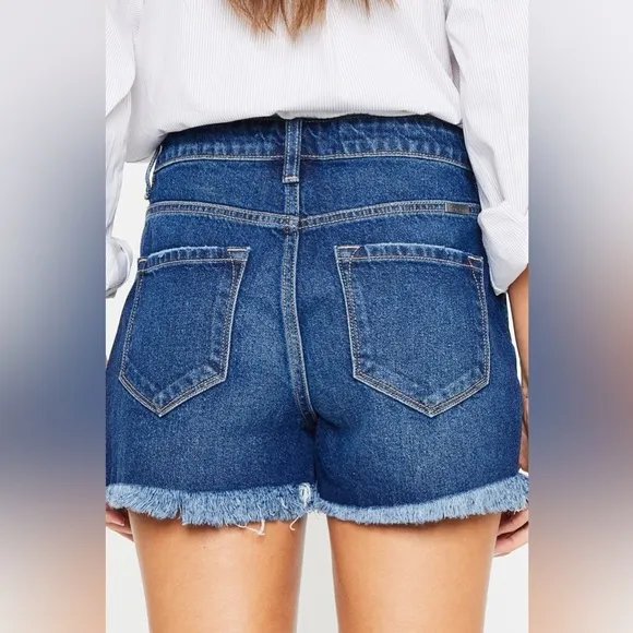 Kancan High Rise Frayed Hem Denim Shorts