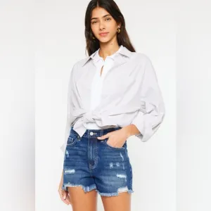 Kancan High Rise Frayed Hem Denim Shorts