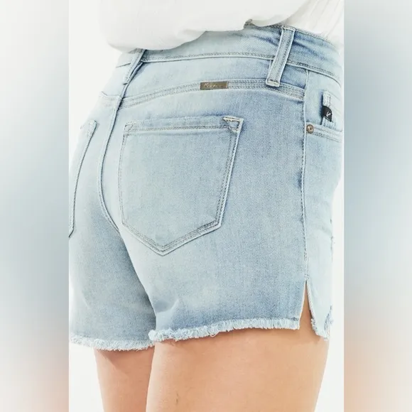 Kancan High Rise Side Slit Denim Shorts